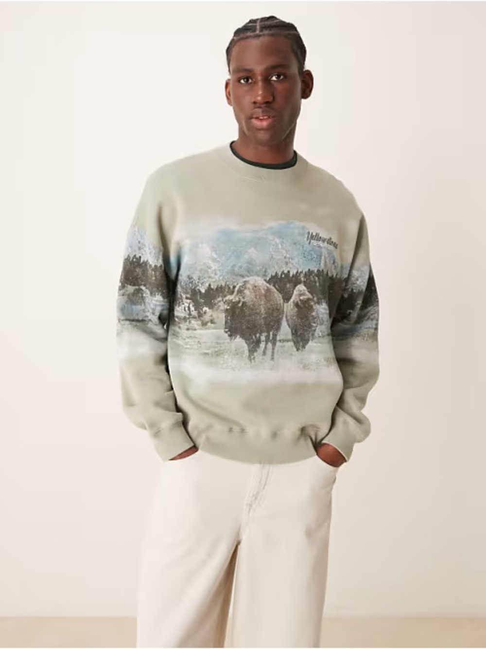Abercrombie & Fitch Sage Green Yellowstone Graphic Crewneck